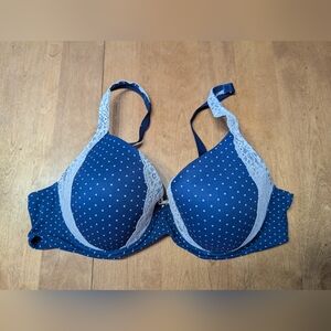 3/$14 Soma Full Coverage Blue Polka Dot Lace Trim Bra